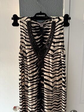 Amanda Charles Zebra Print V-Neck Maxi Dress with Braided Detail
